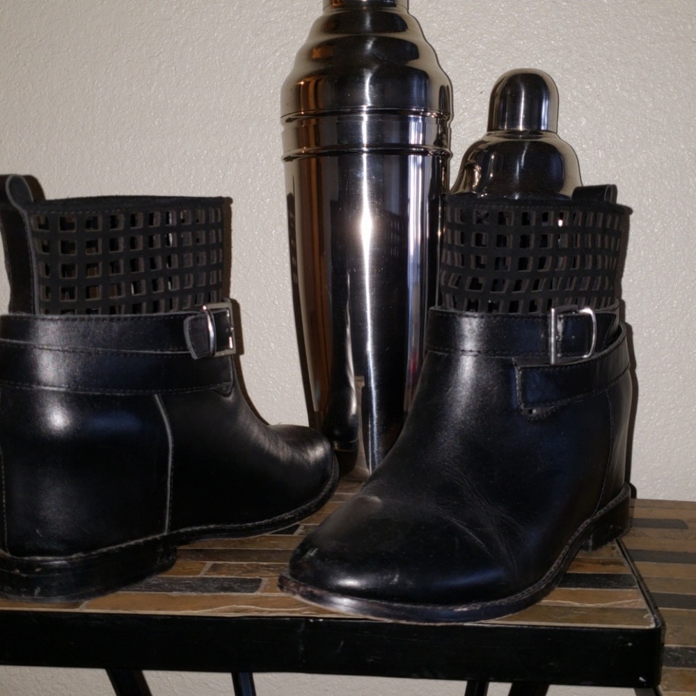 Real leather hidden wedge ankle booties